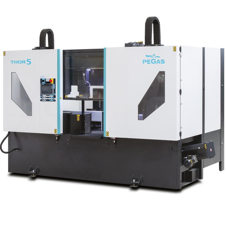 The Pega Gonda Thor 5 is an industrial-grade horizontal band saw engineered for high-capacity, relentless metal cutting, delivering absolute precision and structural rigidity on the heaviest solid stocks and profiles.